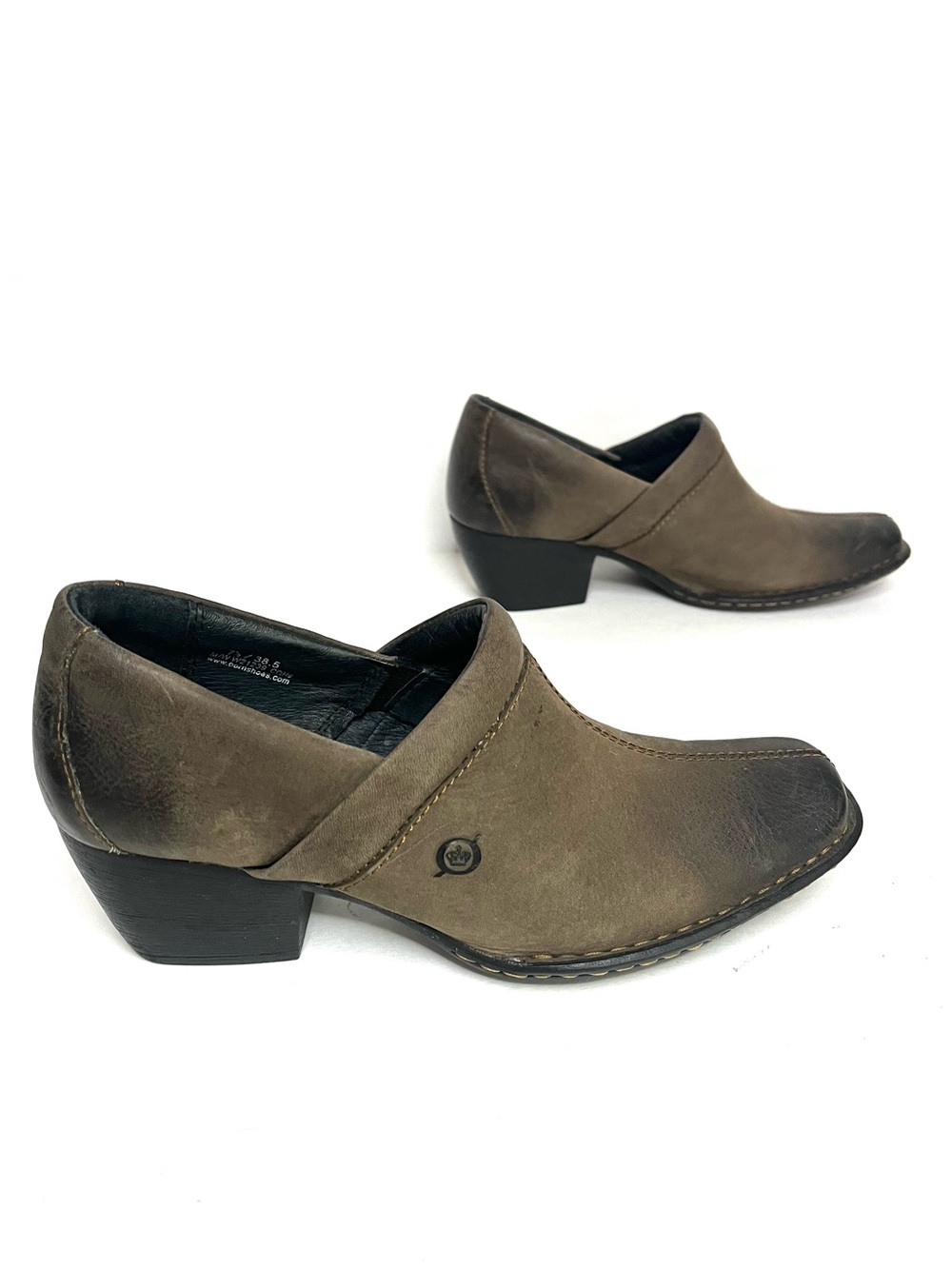Born Kinney Brown Distressed Leather Slip-on Ankle Booties - Sz 7.5